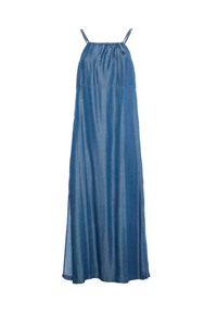 Abito smanicato con spalline in tessuto tencel