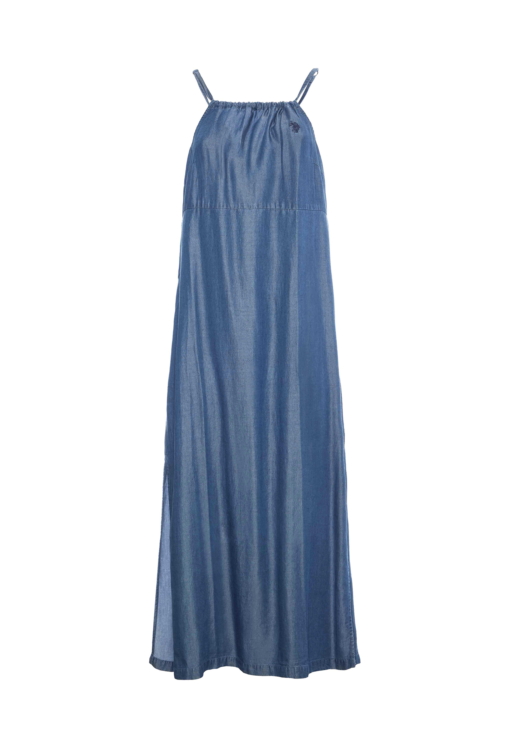 Abito smanicato con spalline in tessuto tencel