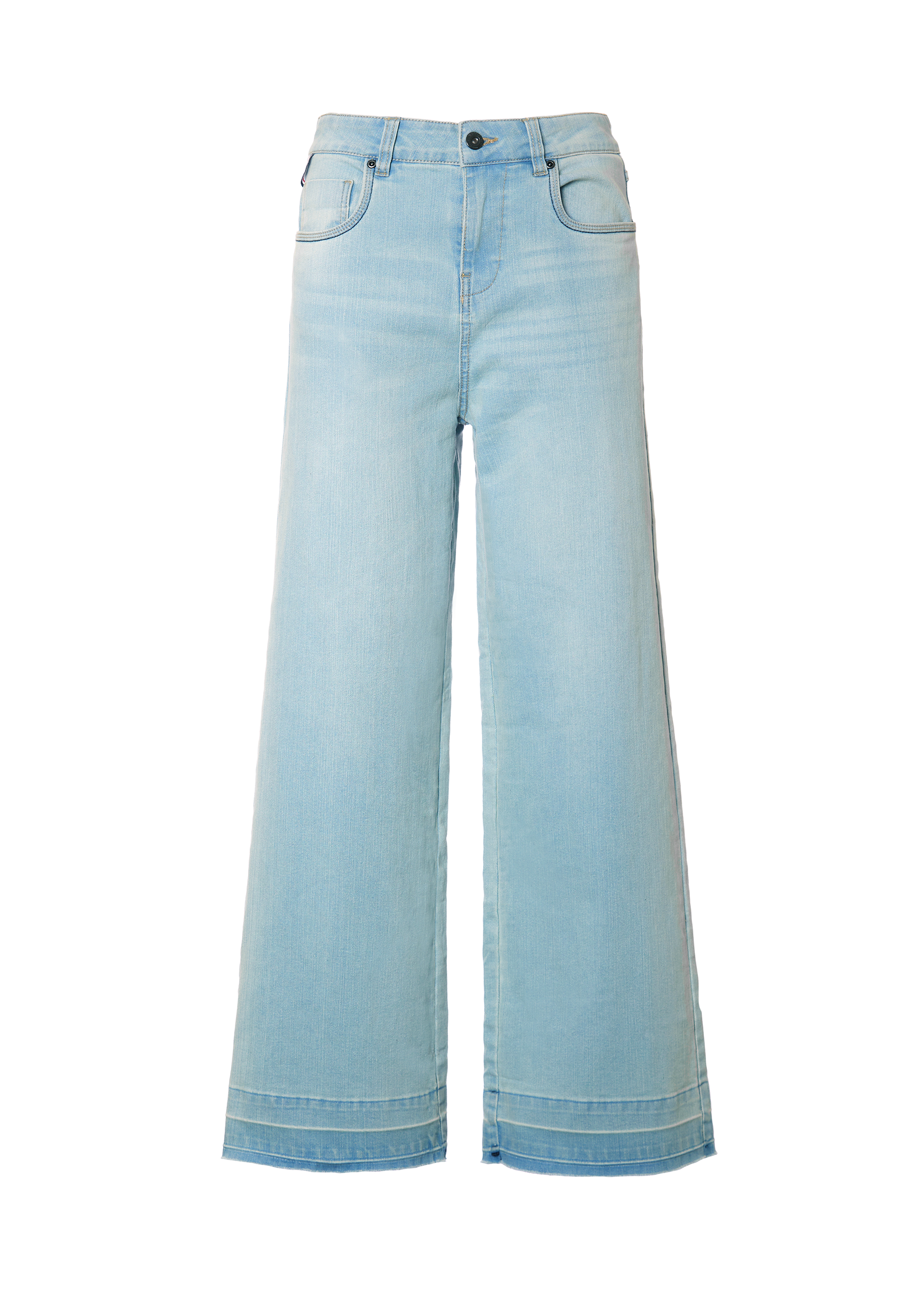 Pantalone denim cinque tasche wide leg in cotone stretch