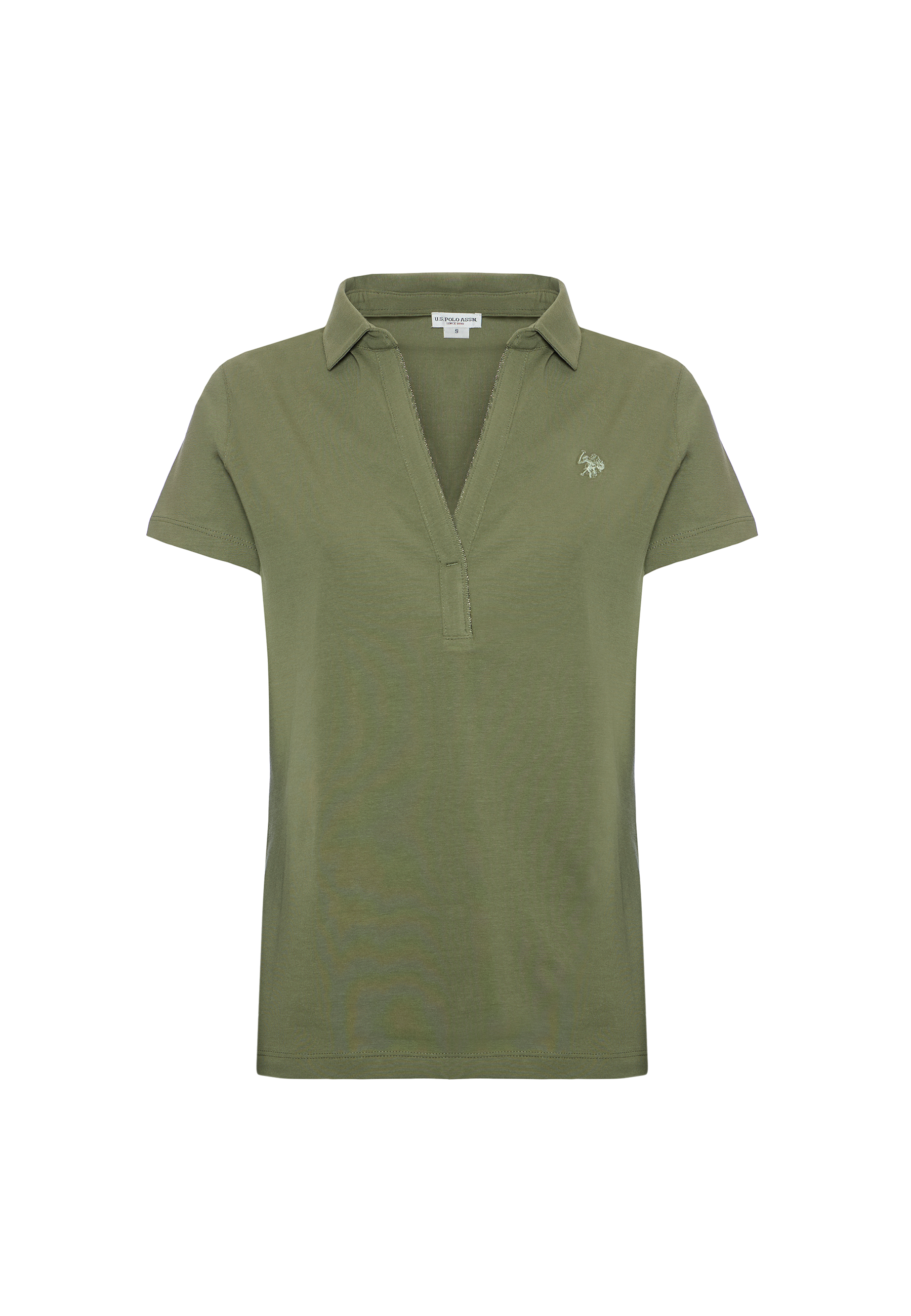 Polo a maniche corte con scollo a V in cotone stretch
