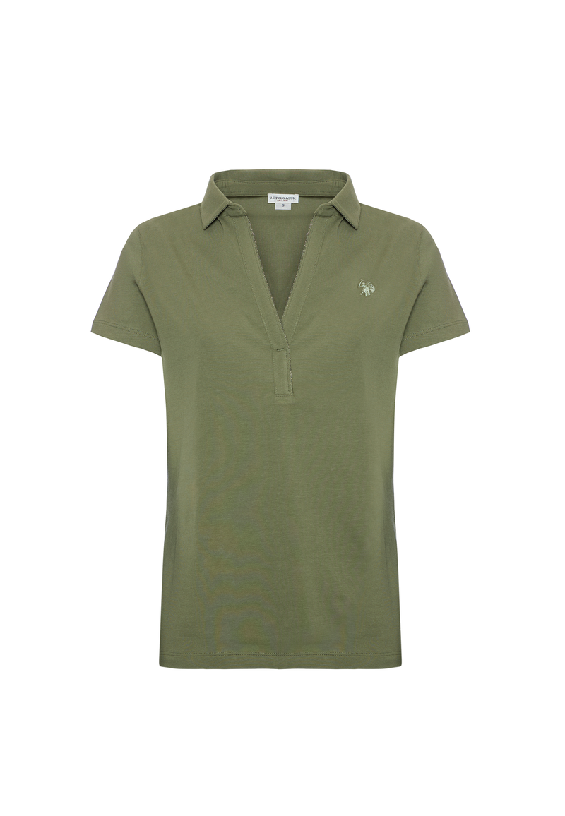 Polo a maniche corte con scollo a V in cotone stretch