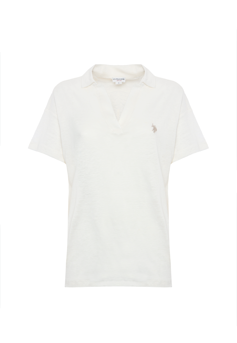 Polo a maniche corte con scollo a V in lino premium quality