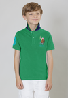 Polo a maniche corte in cotone piquet con logo big colorato e numero
