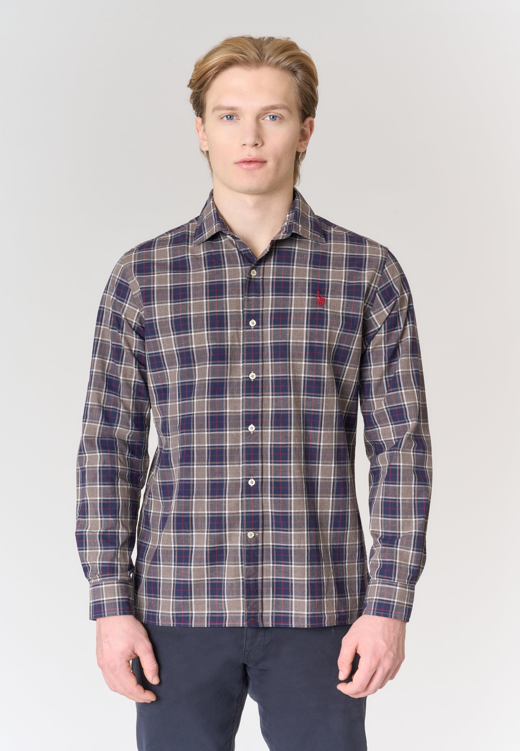 Camicia in cotone melange a quadri