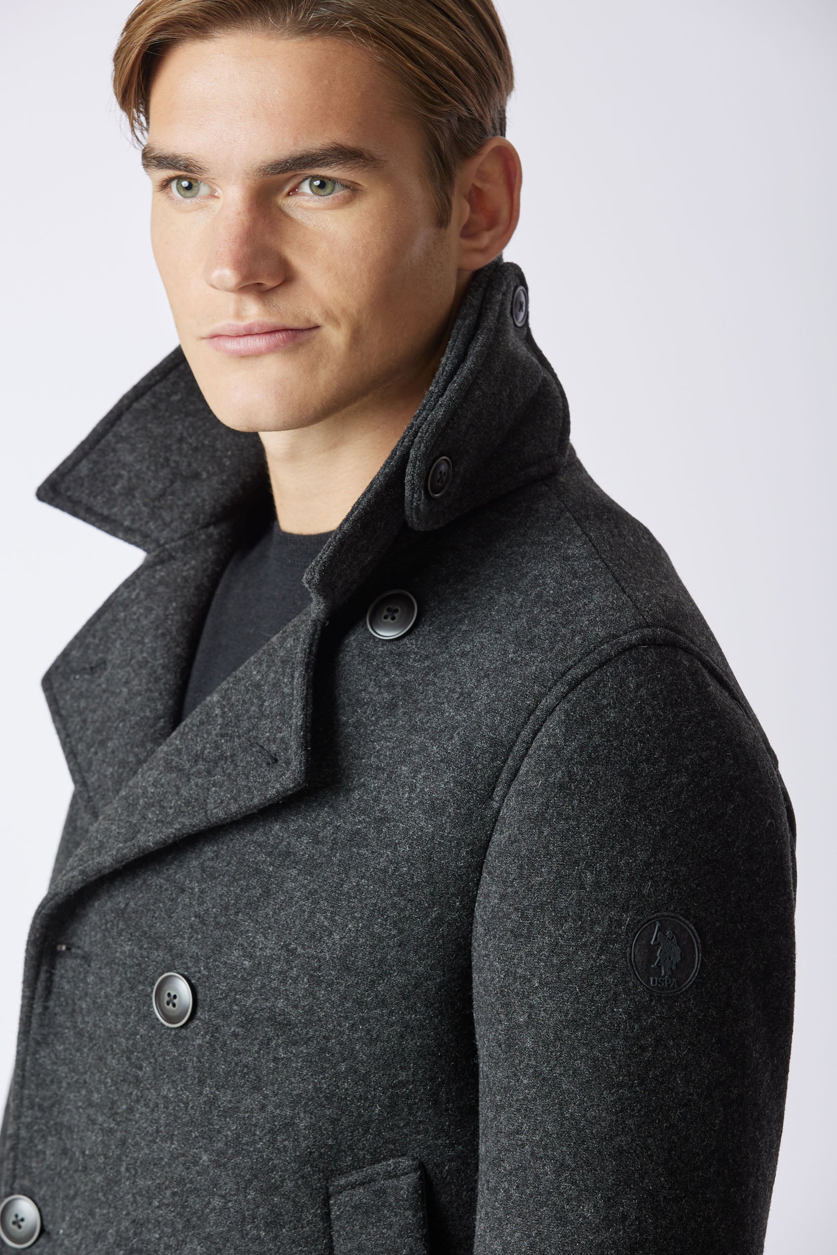Cappotto doppiopetto con logo