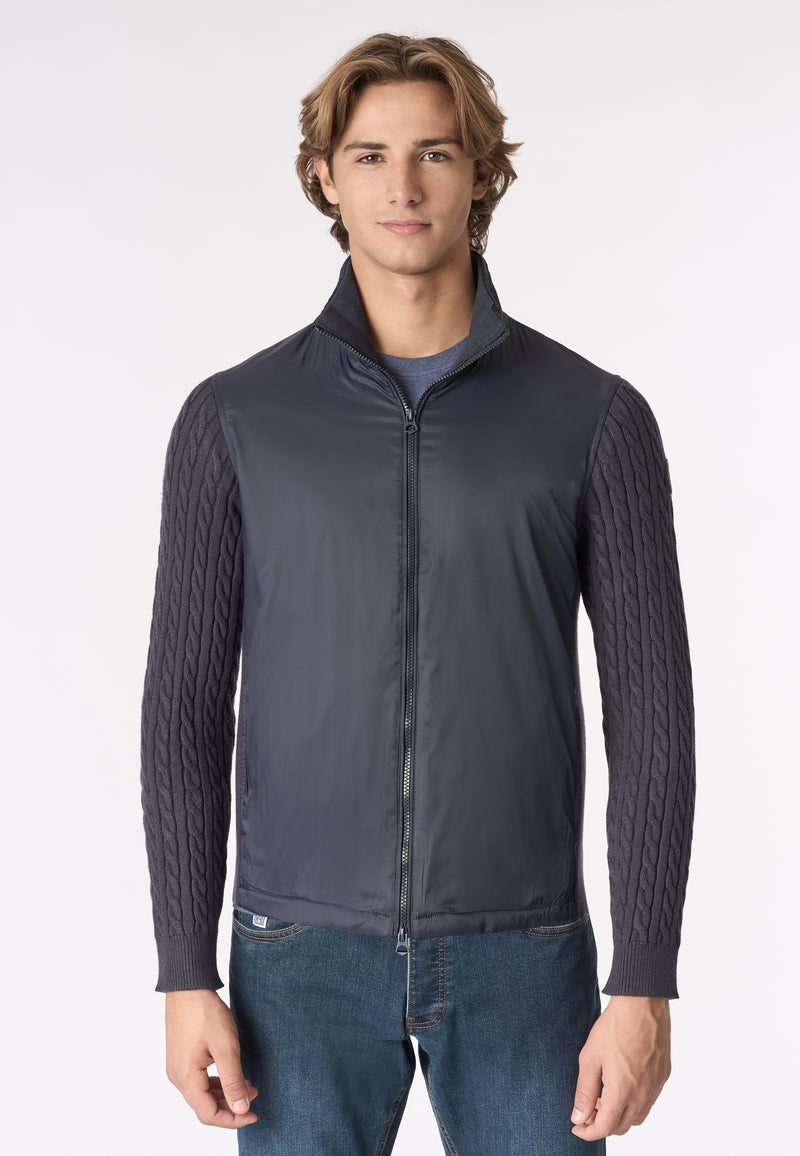 Giacca full zip in nylon con maniche in maglia