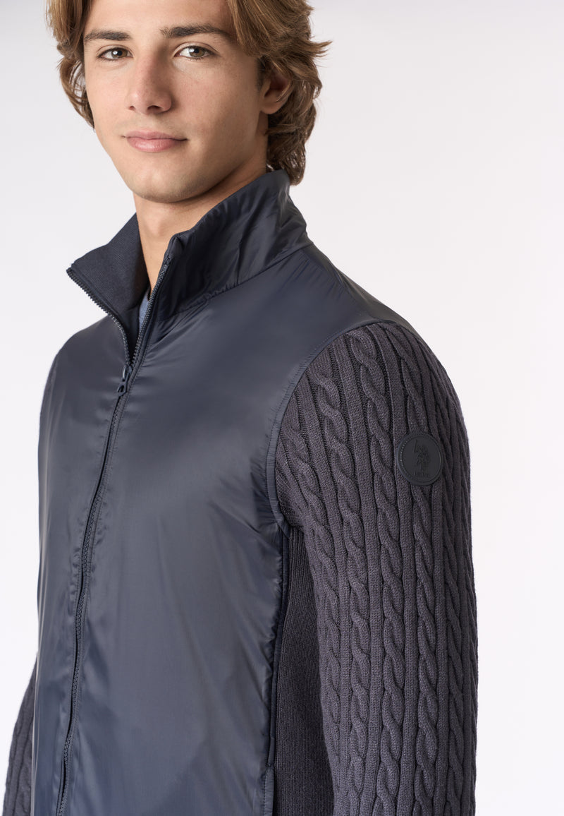 Giacca full zip in nylon con maniche in maglia
