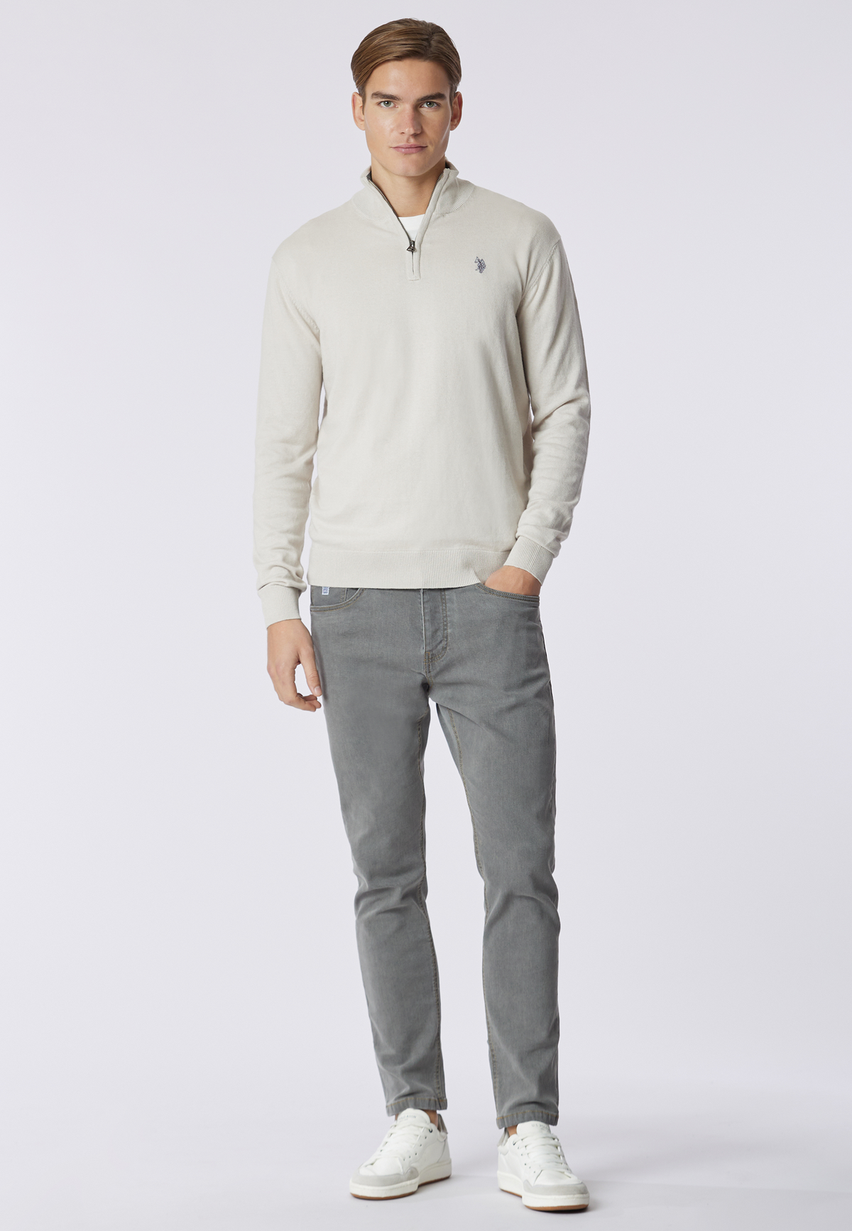 Pantalone denim cinque tasche tapered fit