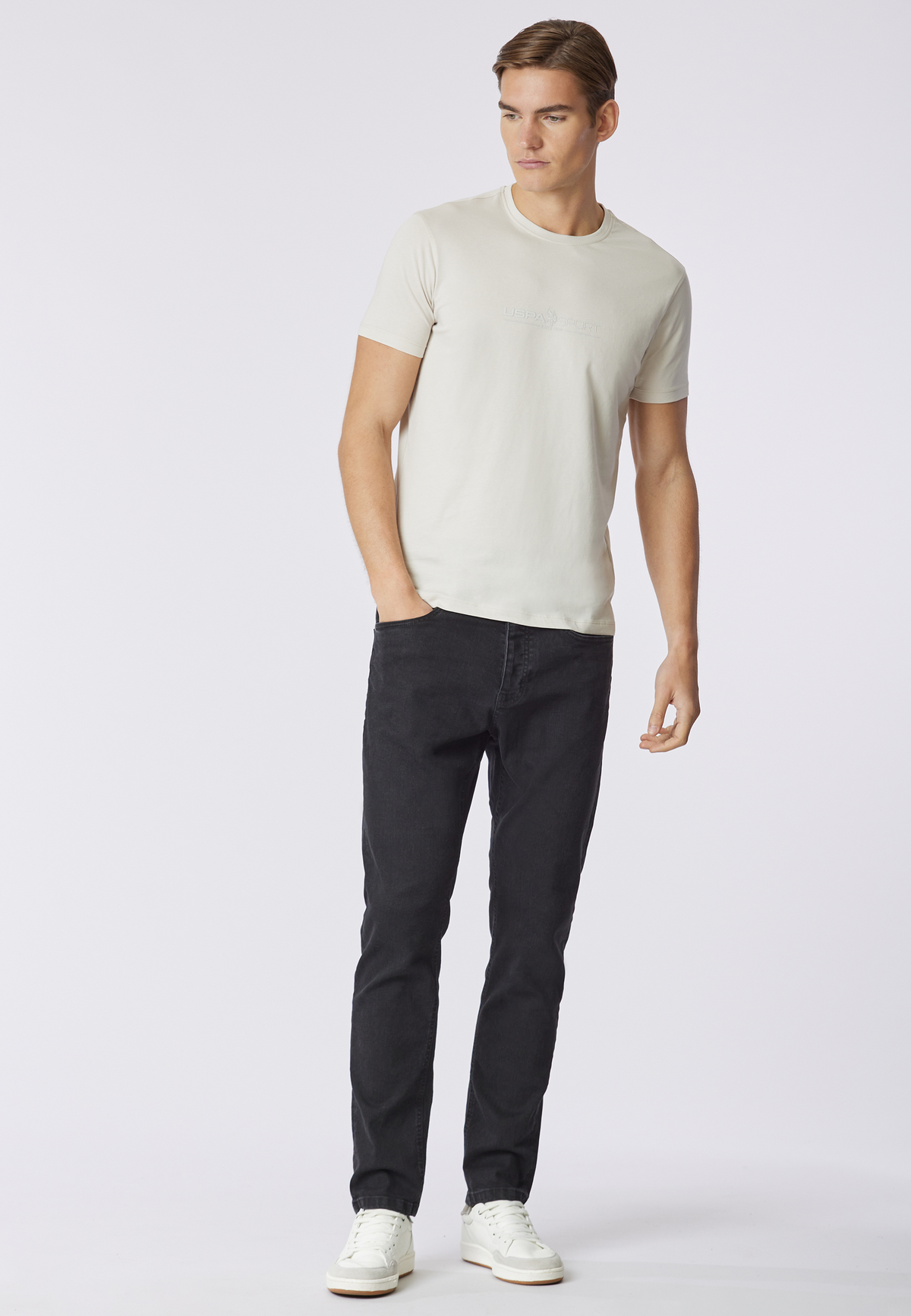 T-shirt girocollo in cotone stretch jersey con stampa