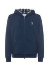Felpa in cotone con cappuccio tartan e zip