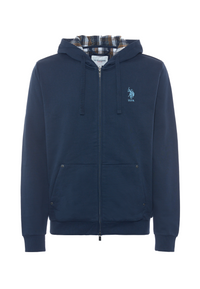 Felpa in cotone con cappuccio tartan e zip