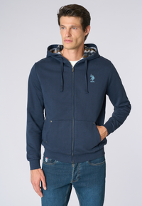Felpa in cotone con cappuccio tartan e zip