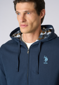 Felpa in cotone con cappuccio tartan e zip