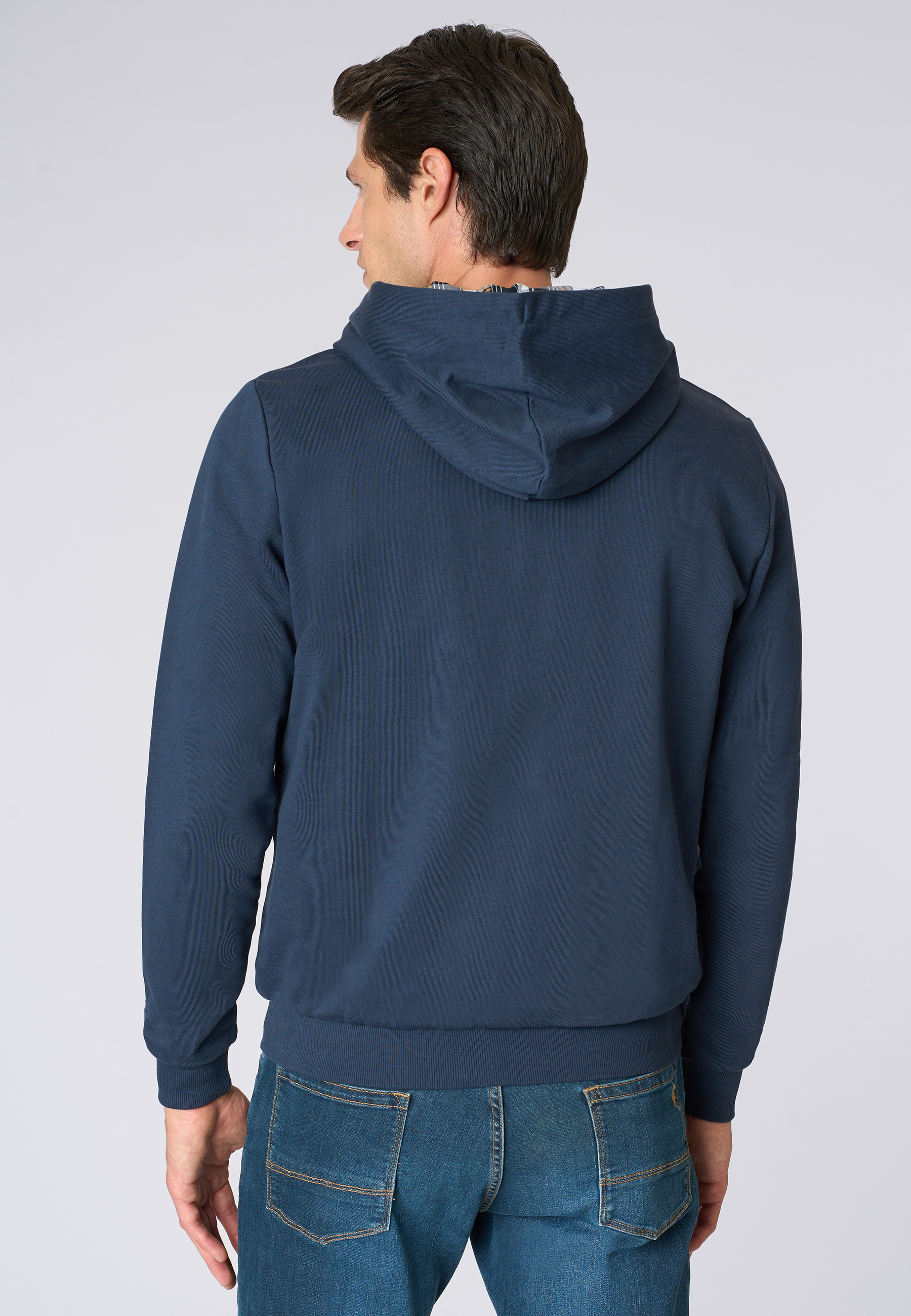 Felpa in cotone con cappuccio tartan e zip