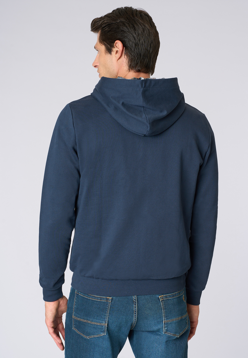 Felpa in cotone con cappuccio tartan e zip