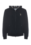 Felpa in cotone con cappuccio tartan e zip