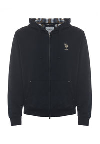 Felpa in cotone con cappuccio tartan e zip