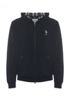 Felpa in cotone con cappuccio tartan e zip