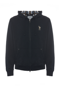 Felpa in cotone con cappuccio tartan e zip