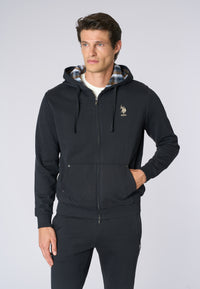 Felpa in cotone con cappuccio tartan e zip