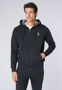 Felpa in cotone con cappuccio tartan e zip