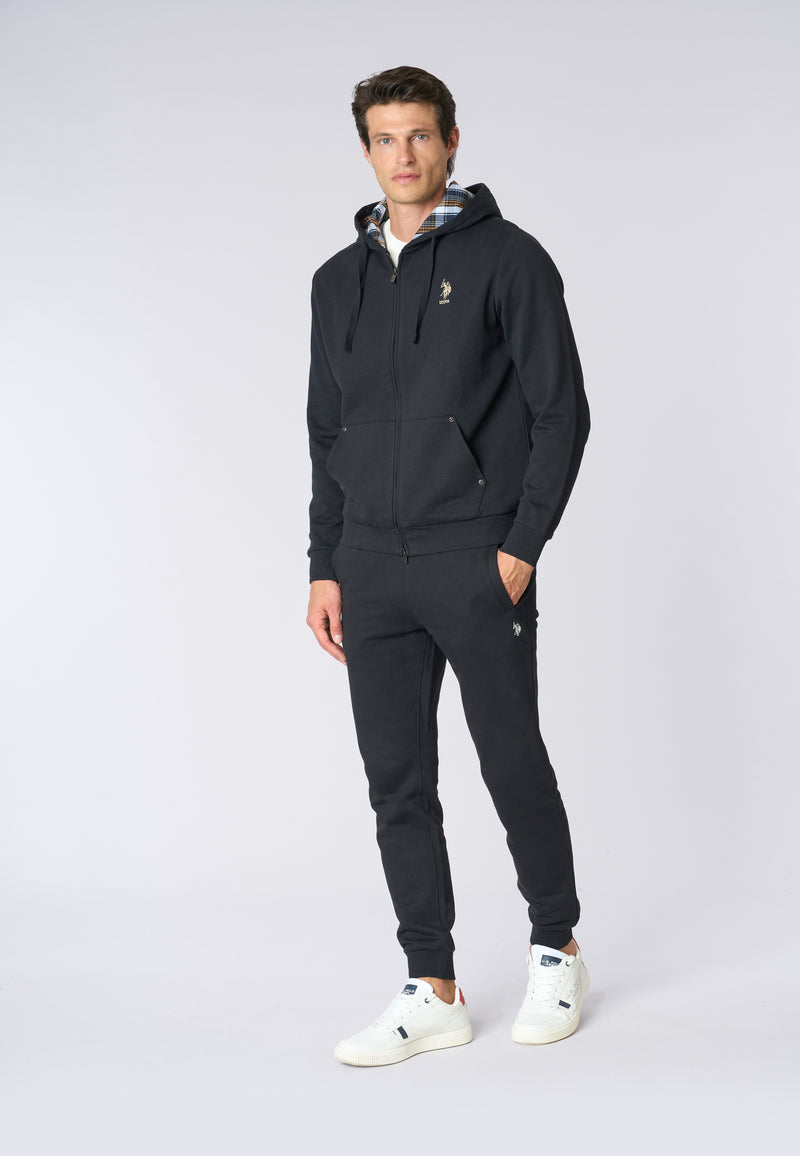 Felpa in cotone con cappuccio tartan e zip