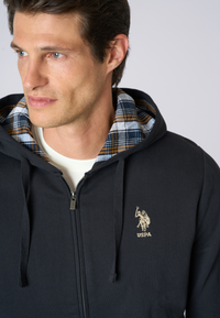 Felpa in cotone con cappuccio tartan e zip