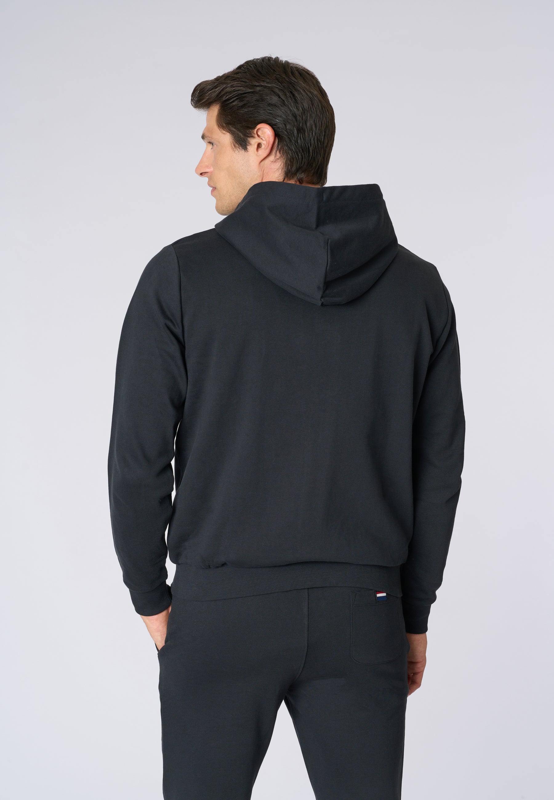 Felpa in cotone con cappuccio tartan e zip