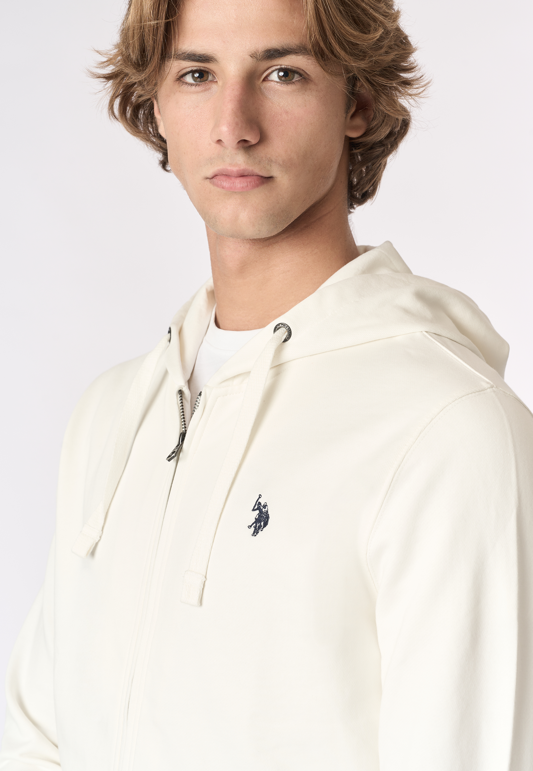 Felpa in cotone con cappuccio e chiusura zip