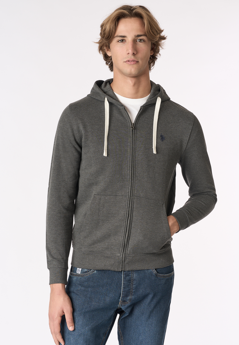 Felpa in cotone con cappuccio e chiusura zip