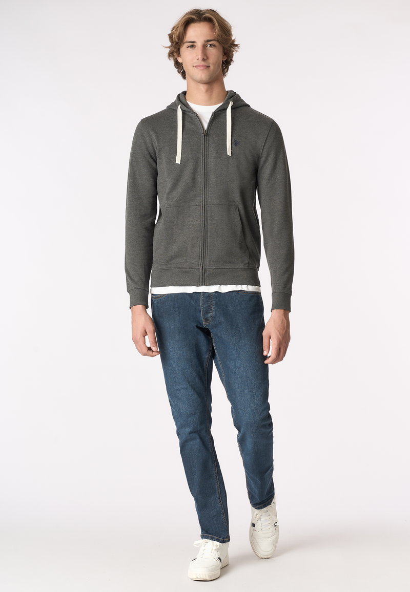 Felpa in cotone con cappuccio e chiusura zip