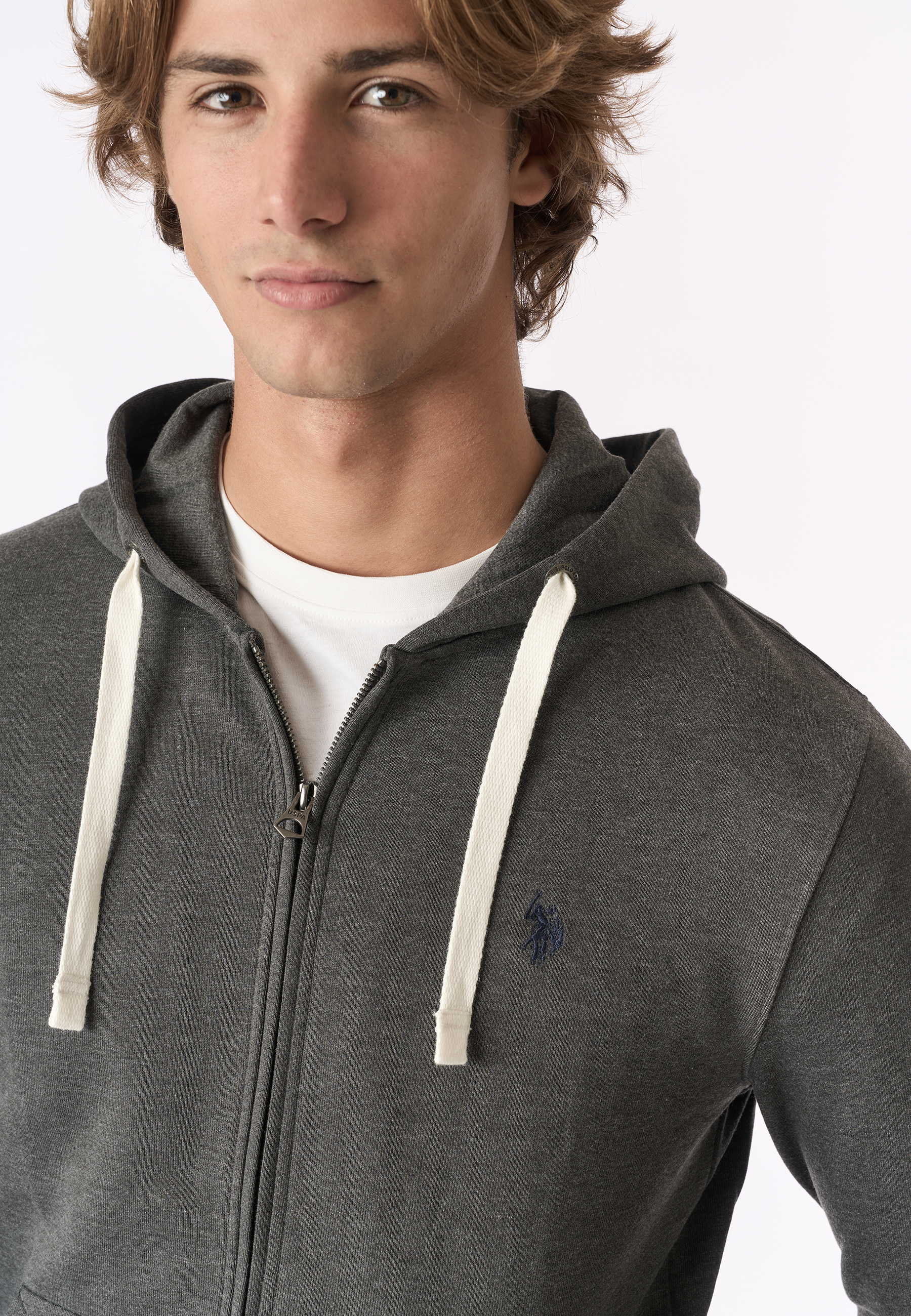 Felpa in cotone con cappuccio e chiusura zip