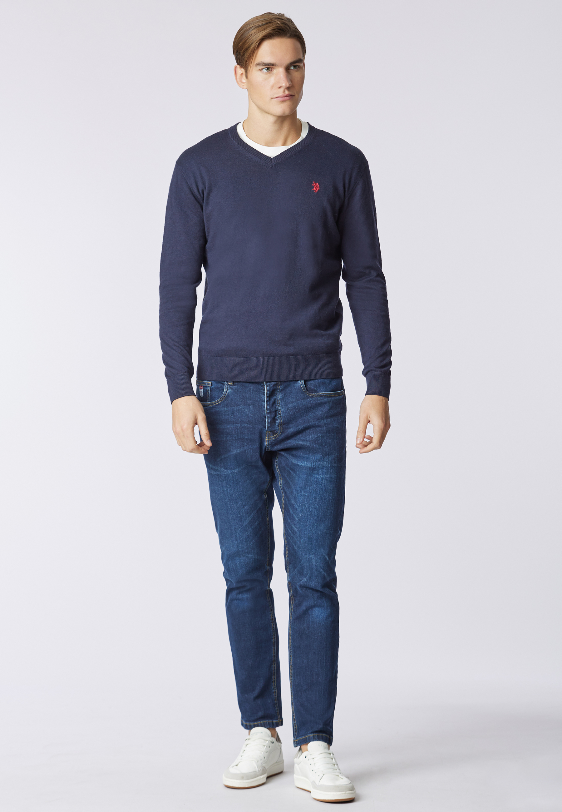 Maglia scollo a V cotone e cashmere