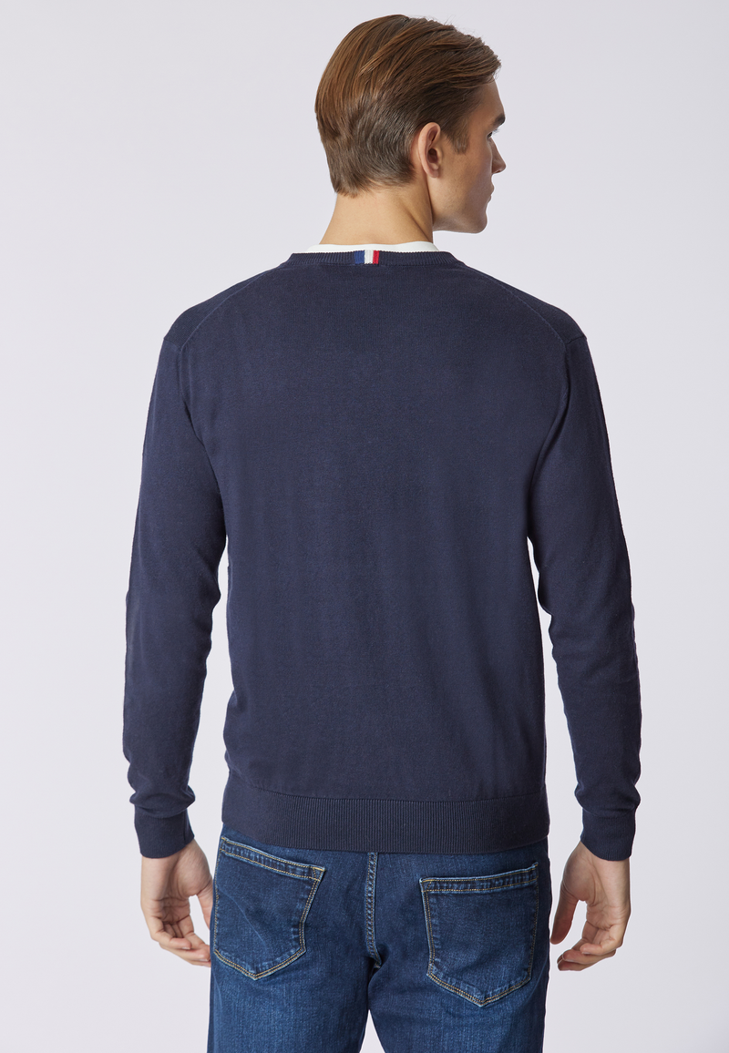 Maglia scollo a V cotone e cashmere
