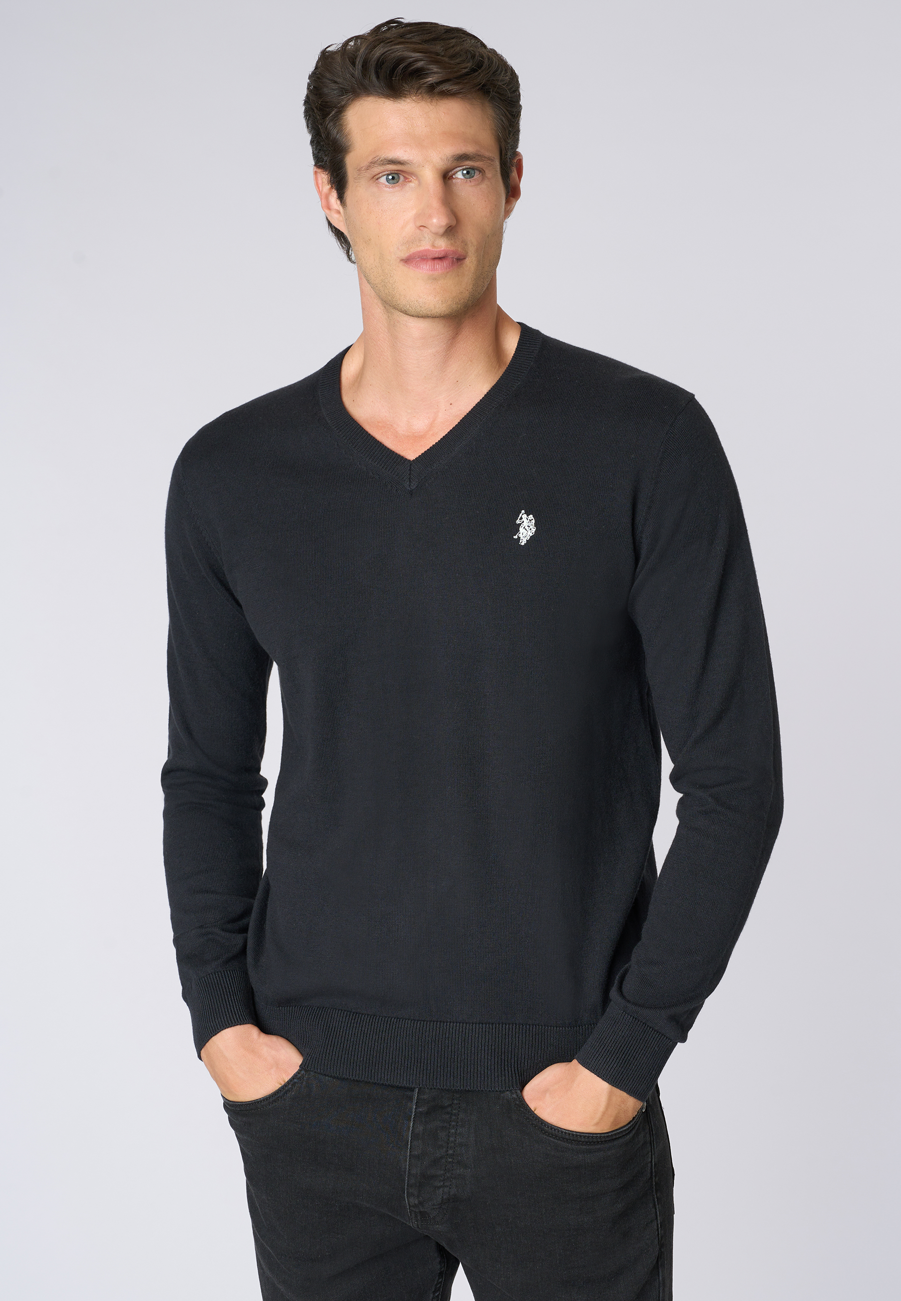 Maglia scollo a V cotone e cashmere