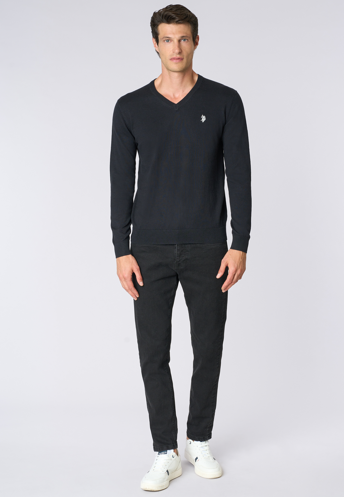 Maglia scollo a V cotone e cashmere