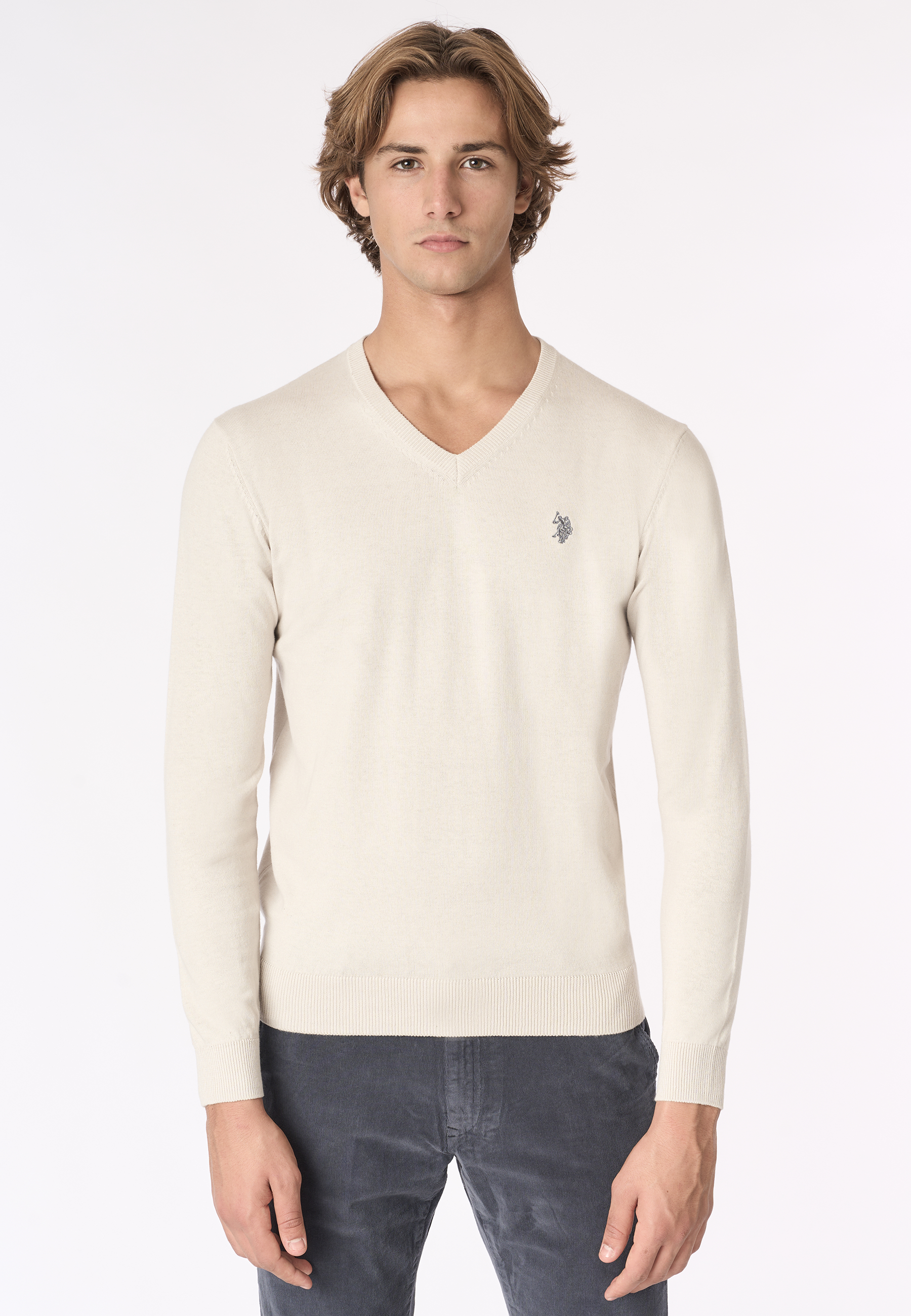 Maglia scollo a V cotone e cashmere