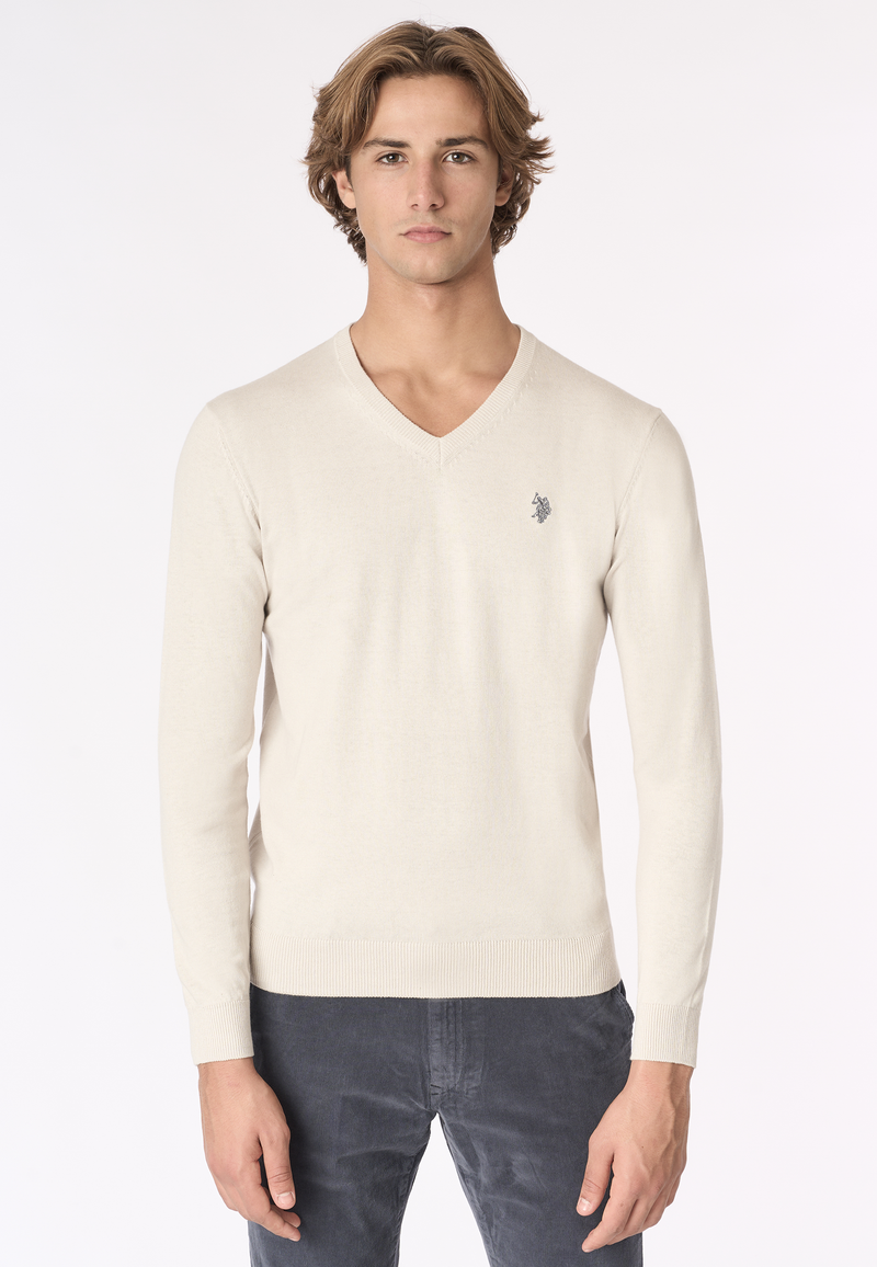 Maglia scollo a V cotone e cashmere