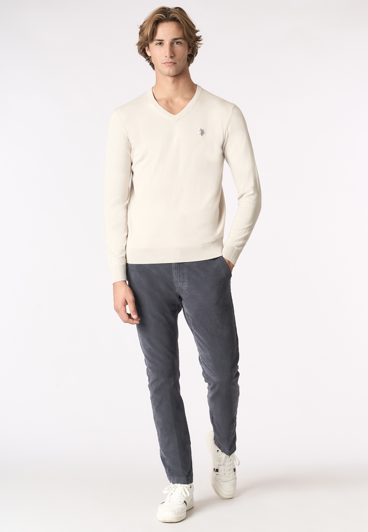 Maglia scollo a V cotone e cashmere