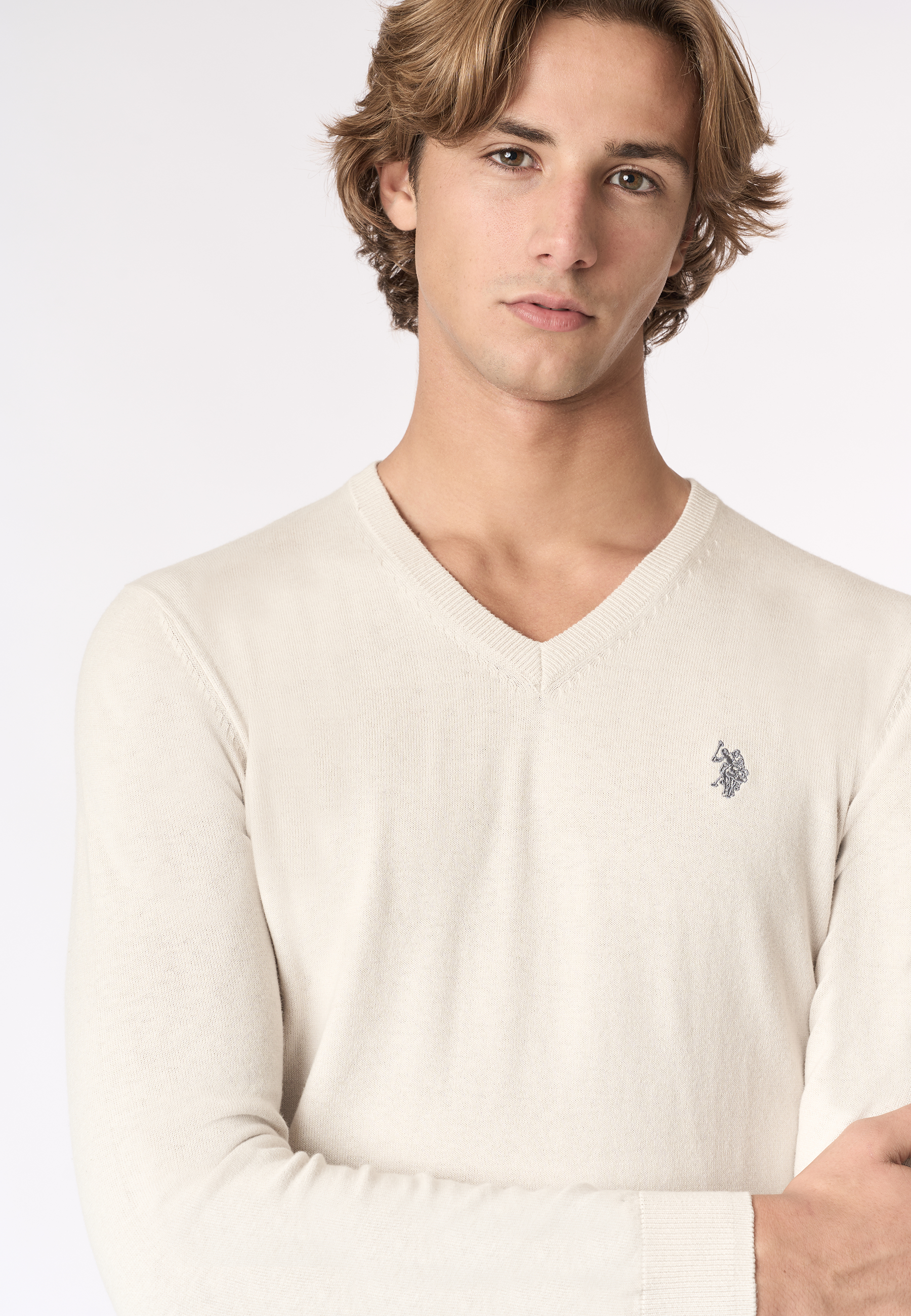 Maglia scollo a V cotone e cashmere