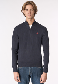 Maglia con zip un quarto cotone e cashmere