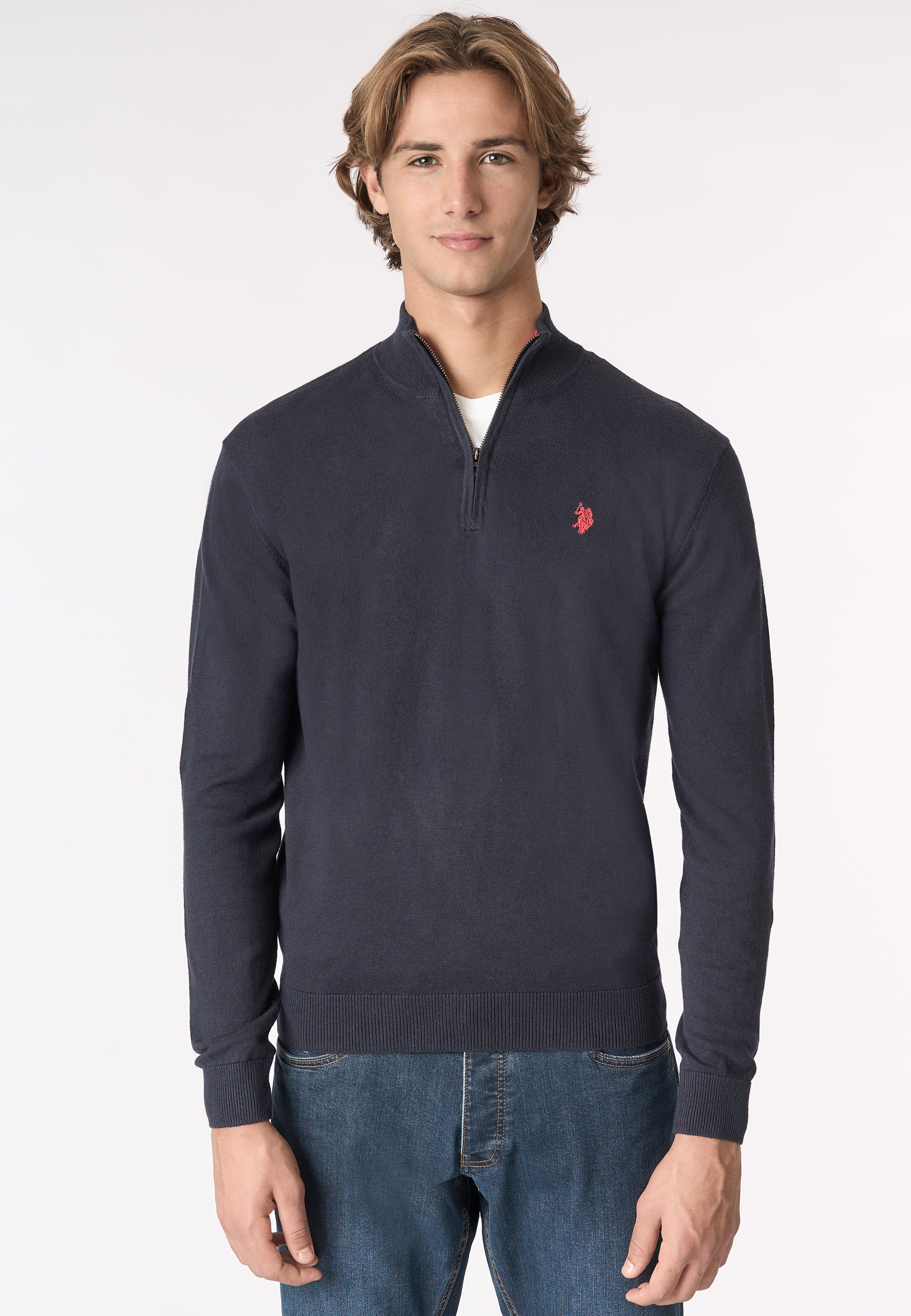 Maglia con zip un quarto cotone e cashmere