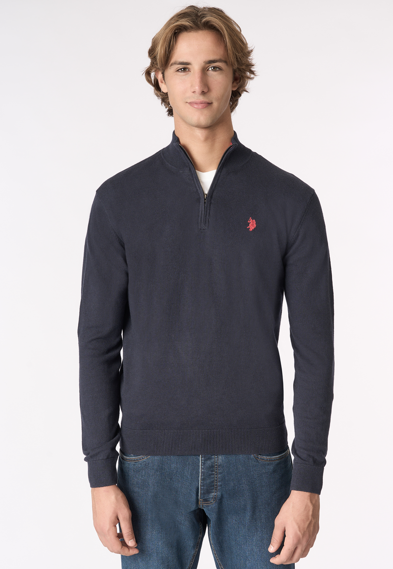Maglia con zip un quarto cotone e cashmere