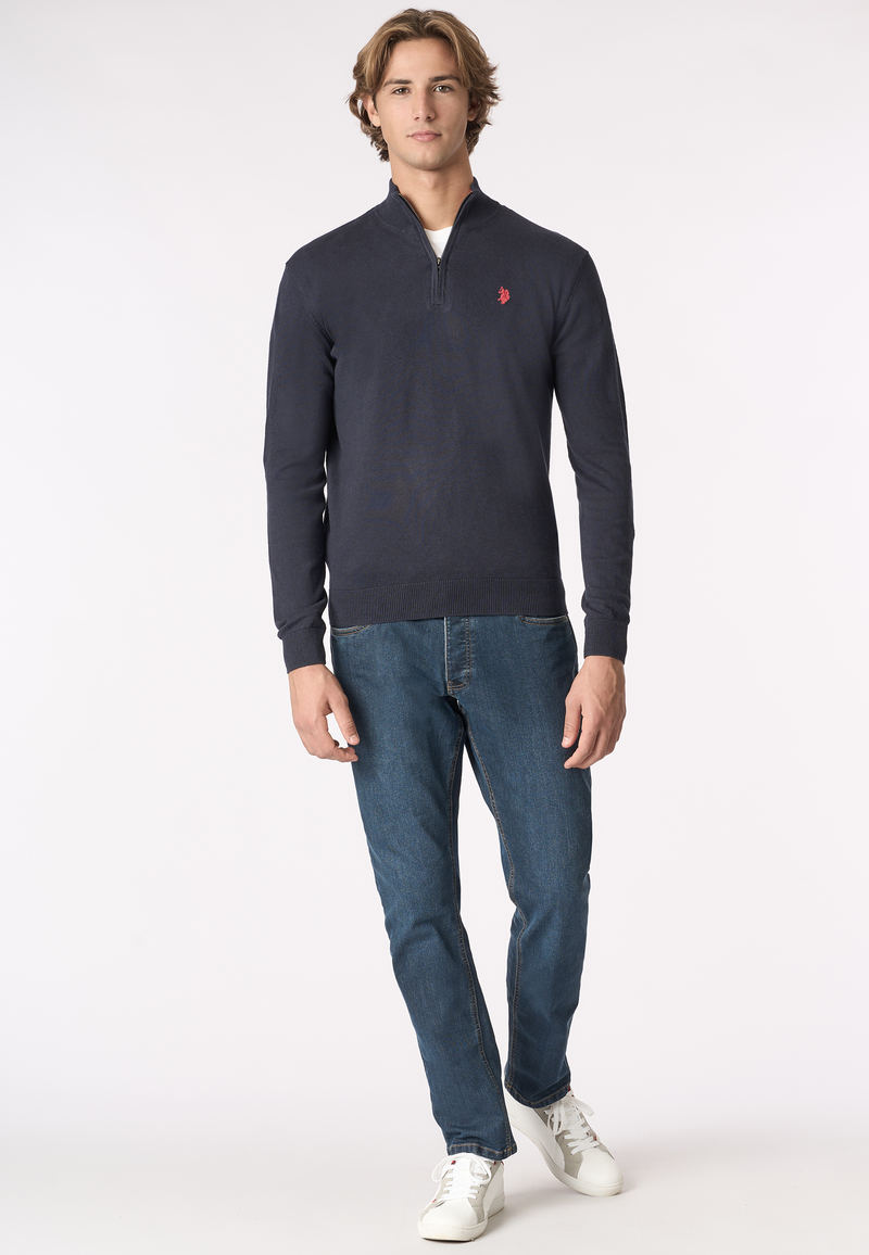 Maglia con zip un quarto cotone e cashmere