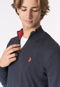 Maglia con zip un quarto cotone e cashmere