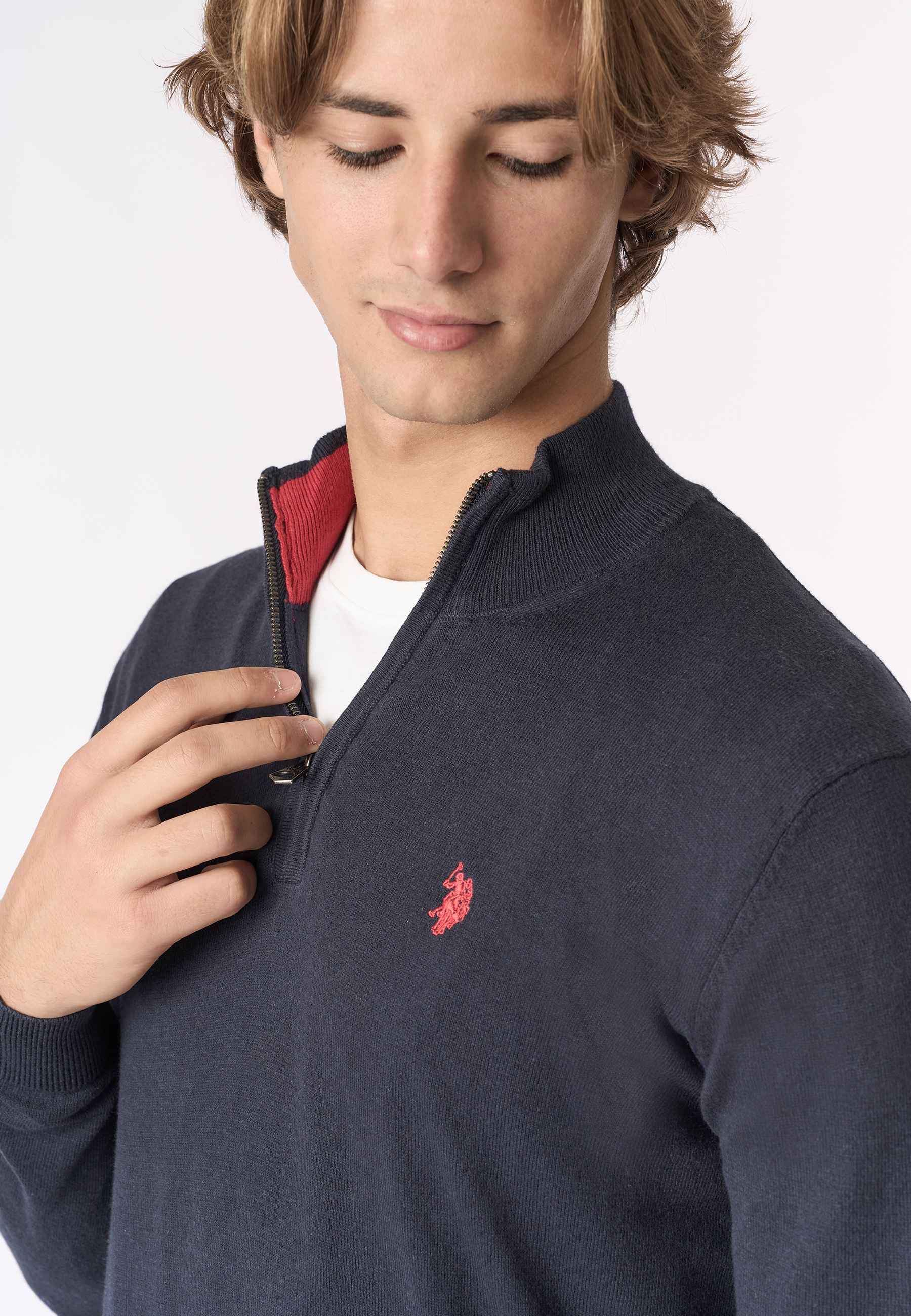 Maglia con zip un quarto cotone e cashmere