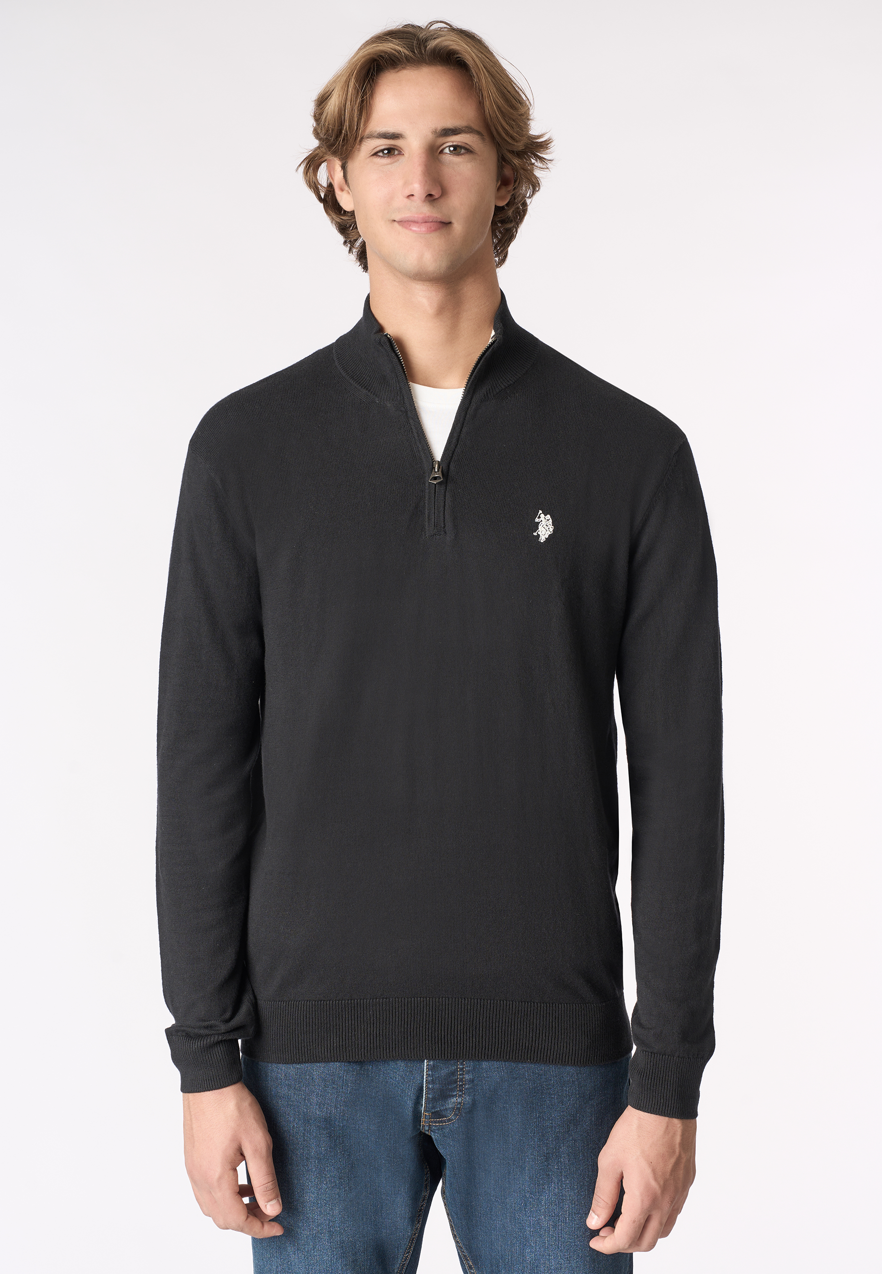 Maglia con zip un quarto cotone e cashmere