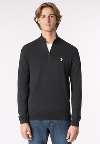 Maglia con zip un quarto cotone e cashmere