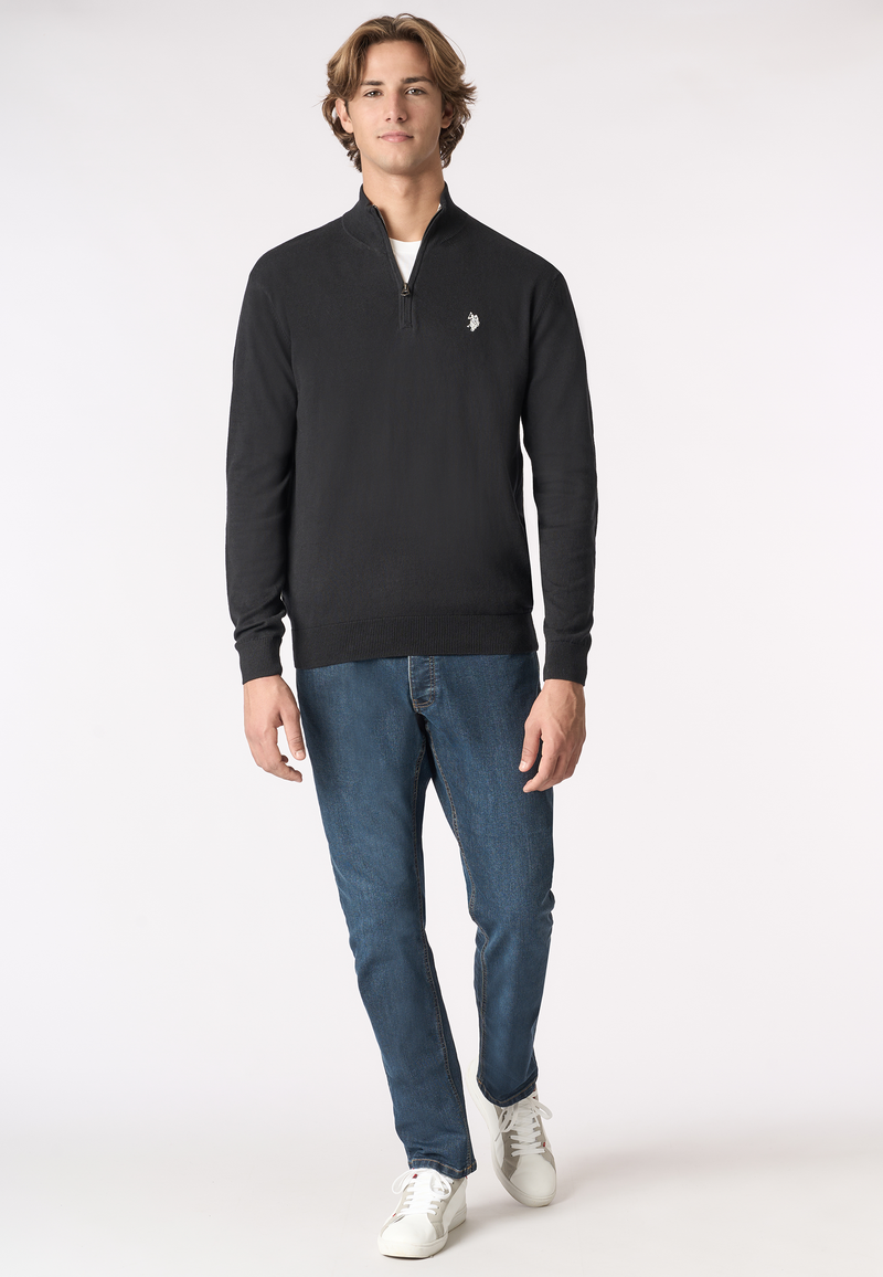 Maglia con zip un quarto cotone e cashmere