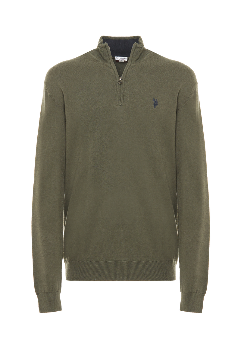 Maglia con zip un quarto cotone e cashmere